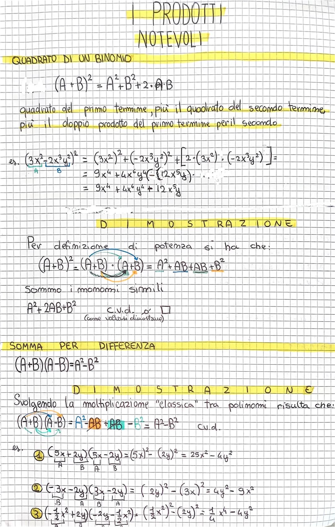 
<p>La formula per ottenere il quadrato di un binomio è la seguente:<br />
(A + B)² = A² + B² + 2·A·B</p>
<p>Per ottenere il quadrato del pr