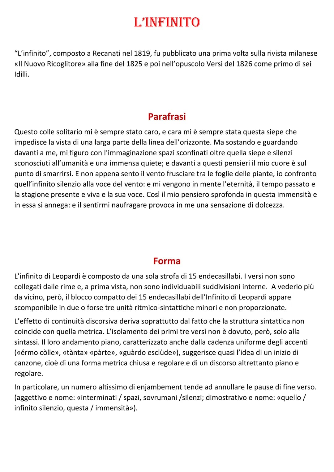 L'INFINITO
"L'infinito", composto a Recanati nel 1819, fu pubblicato una prima volta sulla rivista milanese
<<Il Nuovo Ricoglitore» alla fin