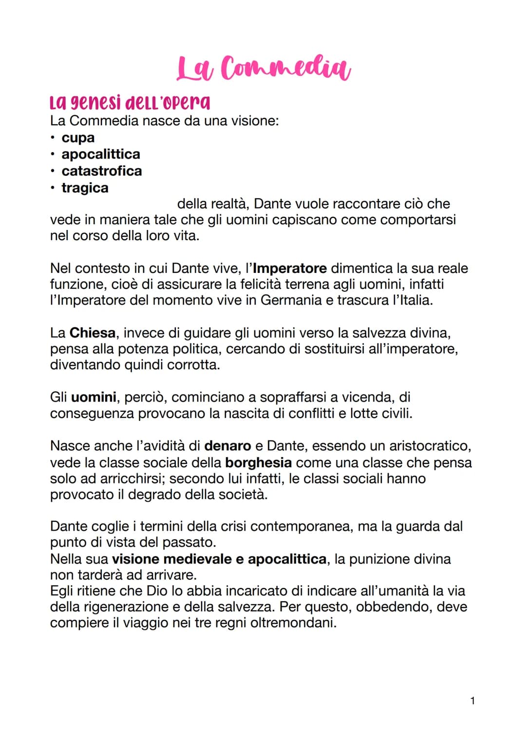 La genesi dell'Opera
La Commedia nasce da una visione:
cupa
apocalittica
catastrofica
tragica
●
●
La Commedia
●
della realtà, Dante vuole ra