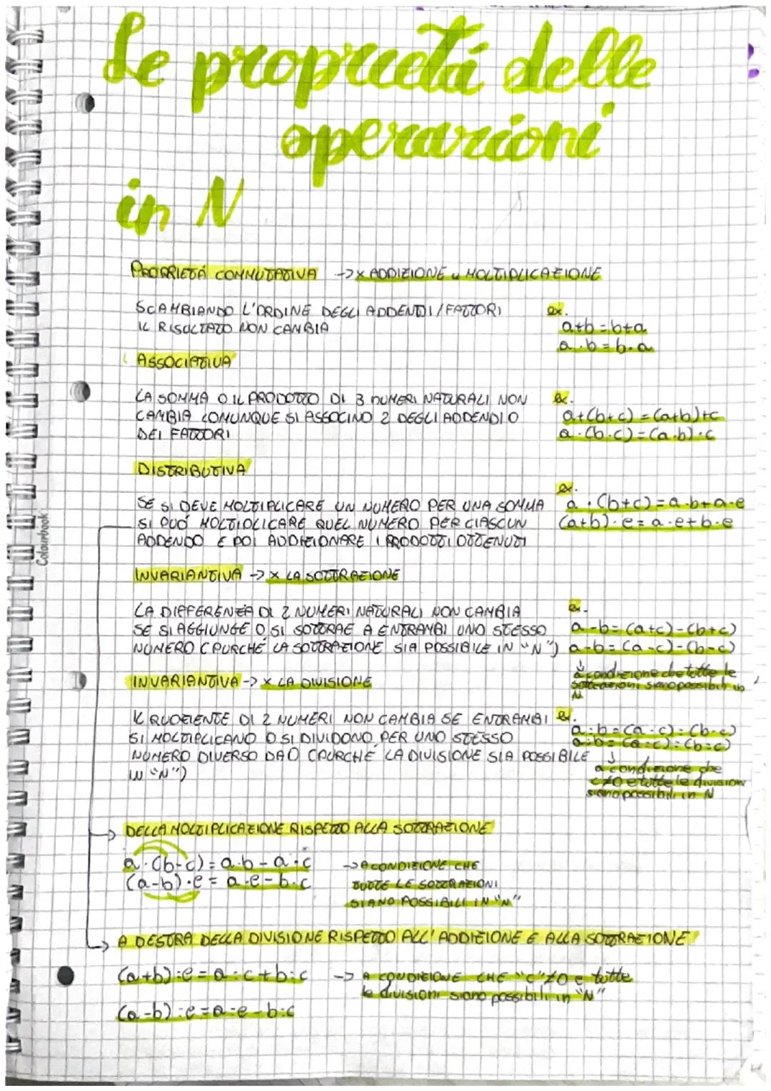 # Le proprccta delle

# operazioni

in N

PROPRIETÁ COMMUΤΑΤΙΝΑ -> ADDIZIONE MOLTIPLICAZIONE

SCAMBIANDO L'ORDINE DEGLI ADDENDI/FATTORI
IL R