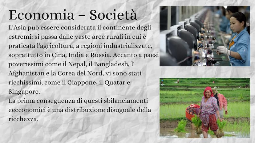 ASIA
11111
302 Territorio
L' Asia è il continente più vasto: con
oltre 44 milioni di km², occupa circa un
terzo delle terre emerse.
Nella pa