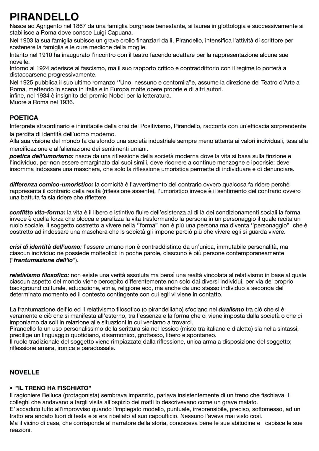 PIRANDELLO
Nasce ad Agrigento nel 1867 da una famiglia borghese benestante, si laurea in glottologia e successivamente si
stabilisce a Roma 
