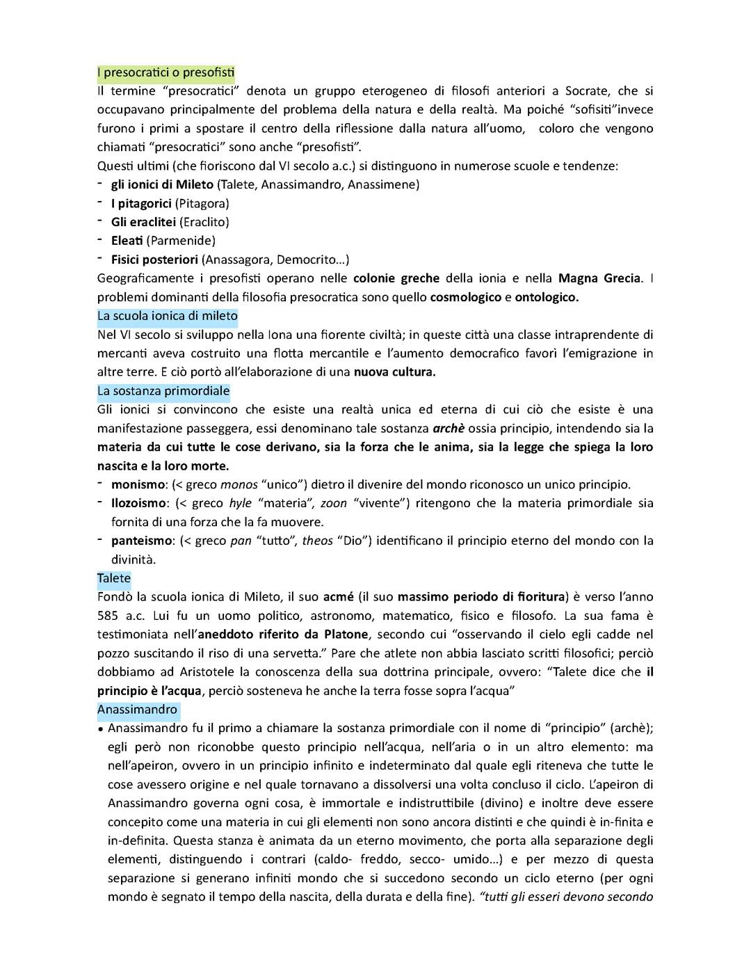 I presocratici o presofisti 