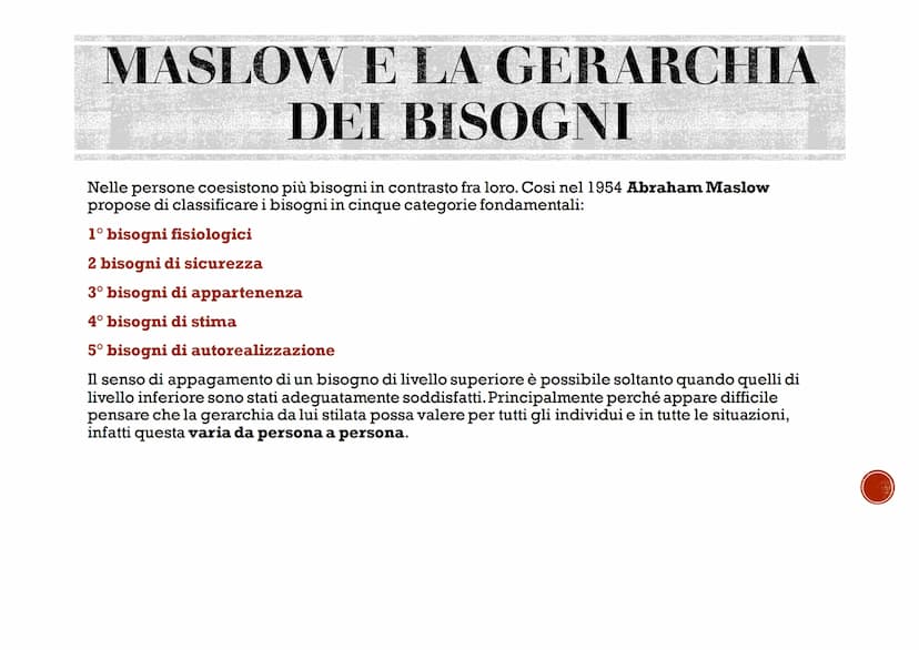 BISOGNI
MOTIVAZIONI
EMOZIONI
Agosti Elisa I BISOGNI
La parola bisogno si riferisce ad una necessità avvertita come importante ed è
possibile