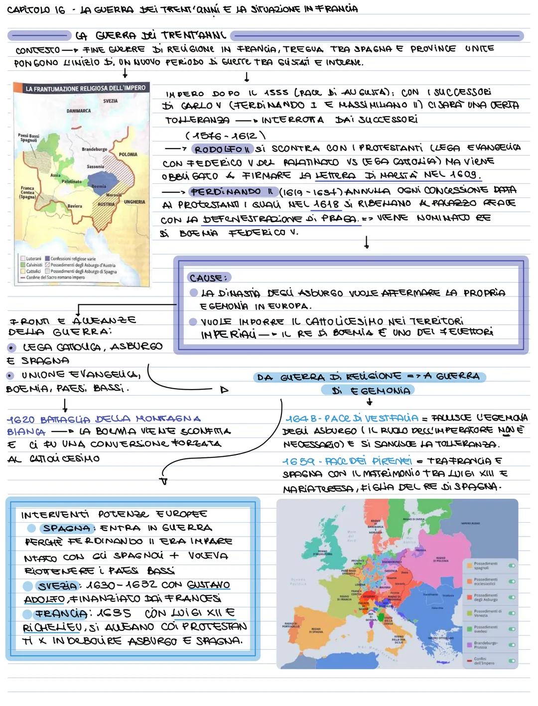 CAPITOLO 16 LA GUERRA DEI TRENT'ANNI E LA SITUAZIONE IN FRANCIA
LA GUERRA Dei TRENT'ANNC
CONTESTO FINE GUERRE DI RELIGIONE IN FRANCIA, TREGU