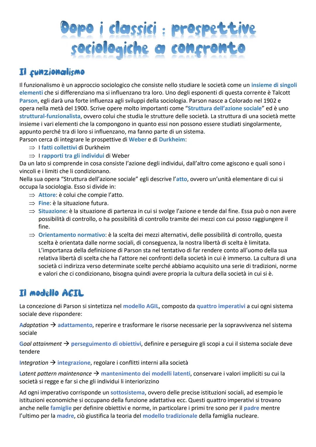 Dopo i classici: prospettive
sociologiche a confronto
Il funzionalisme
Il funzionalismo è un approccio sociologico che consiste nello studia