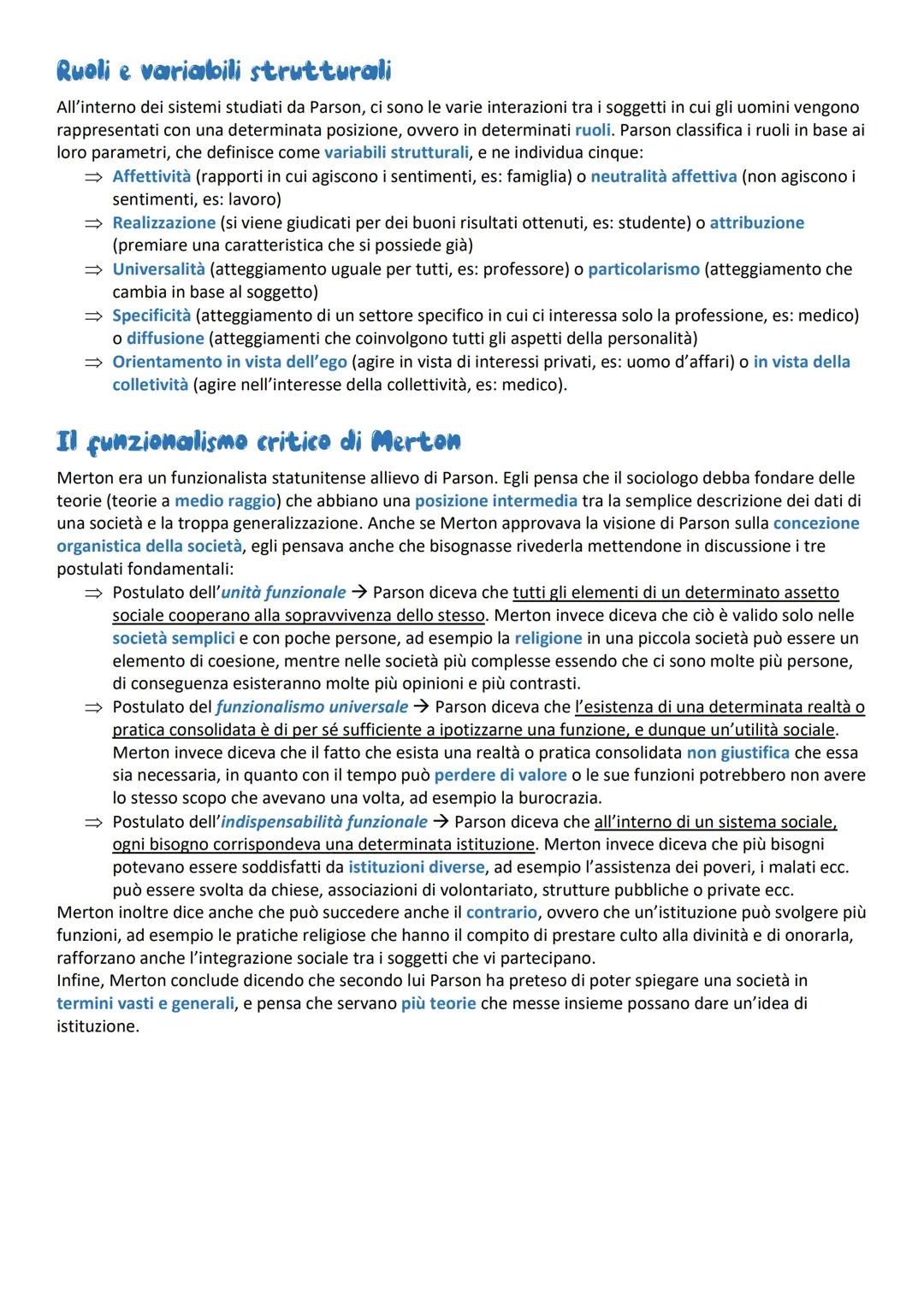 Dopo i classici: prospettive
sociologiche a confronto
Il funzionalisme
Il funzionalismo è un approccio sociologico che consiste nello studia