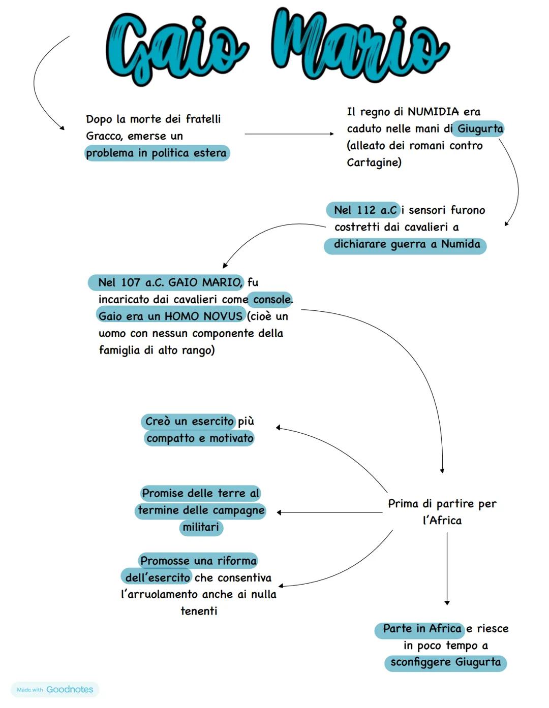 Cais Mario
Dopo la morte dei fratelli
Gracco, emerse un
problema in politica estera
Made with Goodnotes
Nel 107 a.C. GAIO MARIO, fu
incarica