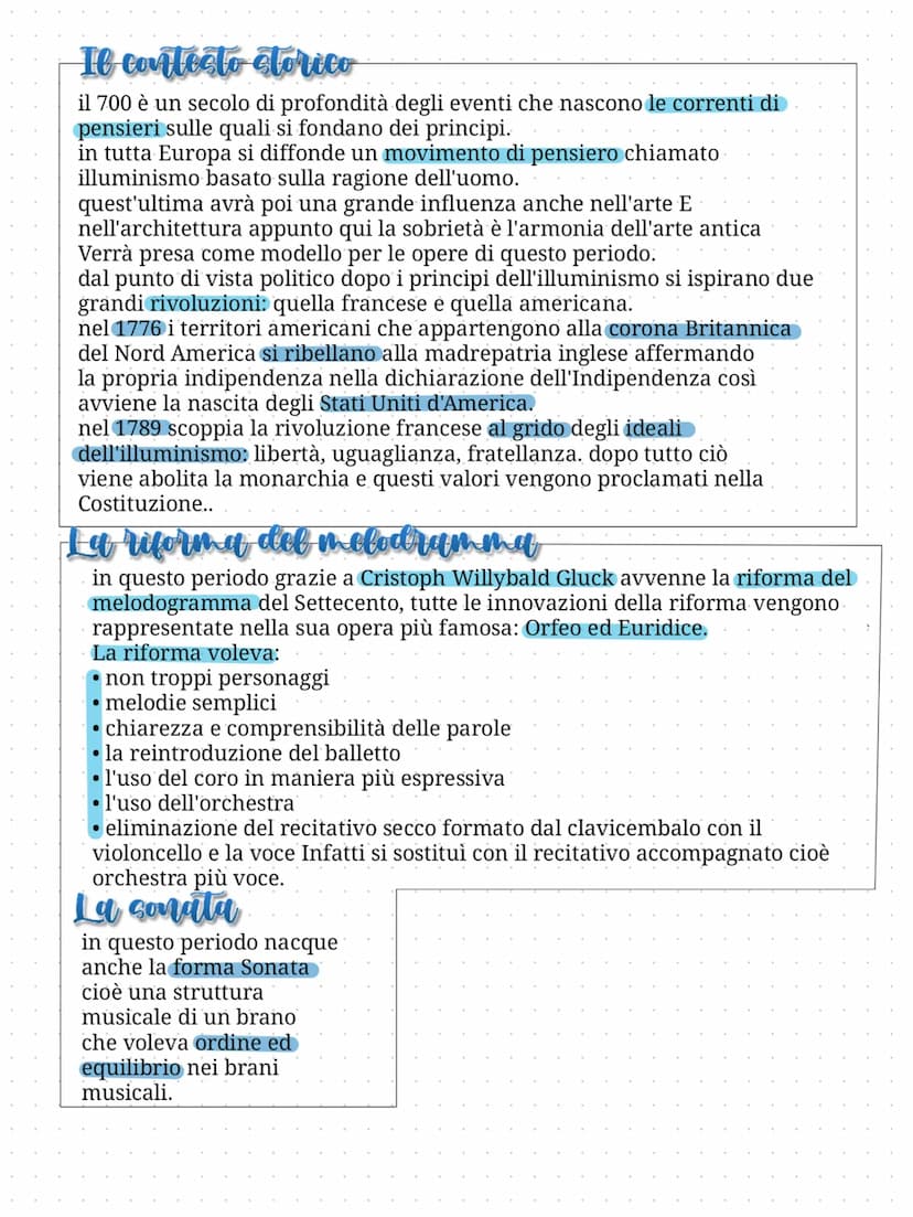 Il classicismo
in questo periodo i criteri musicali erano di ordine,
armonia e simmetria. le composizioni di questo
periodo infatti erano be
