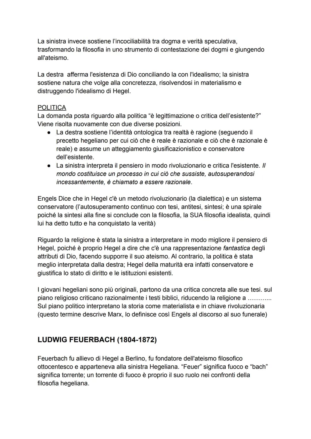 APPUNTI FILOSOFIA
DESTRA E SINISTRA HEGELIANA
Dopo la morte di Hegel a causa di un'epidemia di colera, avvenuta nel 1831 dopo un
lungo perio