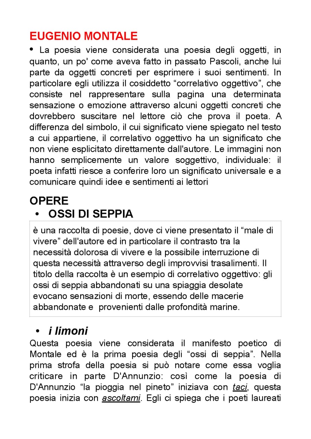 Eugenio Montale: riassunto maturità e poetica, Ossi di seppia pdf