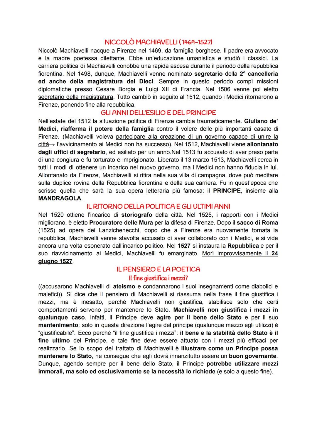 NICCOLÒ MACHIAVELLI (1469-1527)
Niccolò Machiavelli nacque a Firenze nel 1469, da famiglia borghese. Il padre era avvocato
e la madre poetes