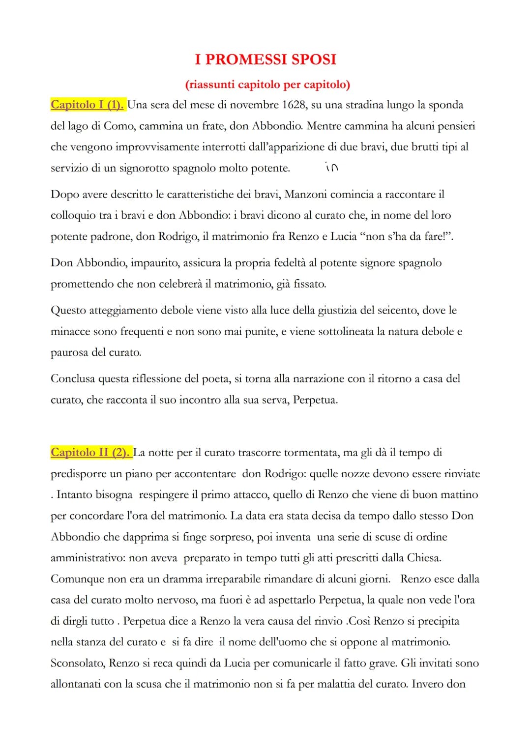 I PROMESSI SPOSI
(riassunti capitolo per capitolo)
Capitolo I (1). Una sera del mese di novembre 1628, su una stradina lungo la sponda
del l