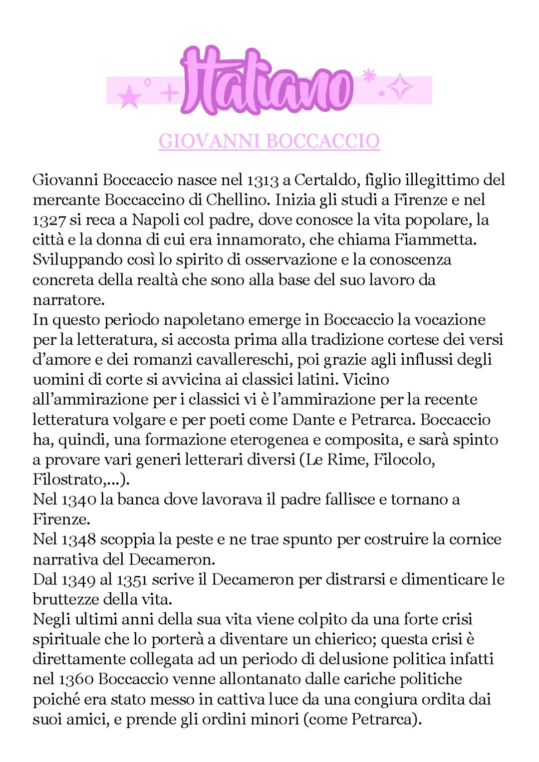 Vita e Opere di Boccaccio: Riassunto e Curiosità