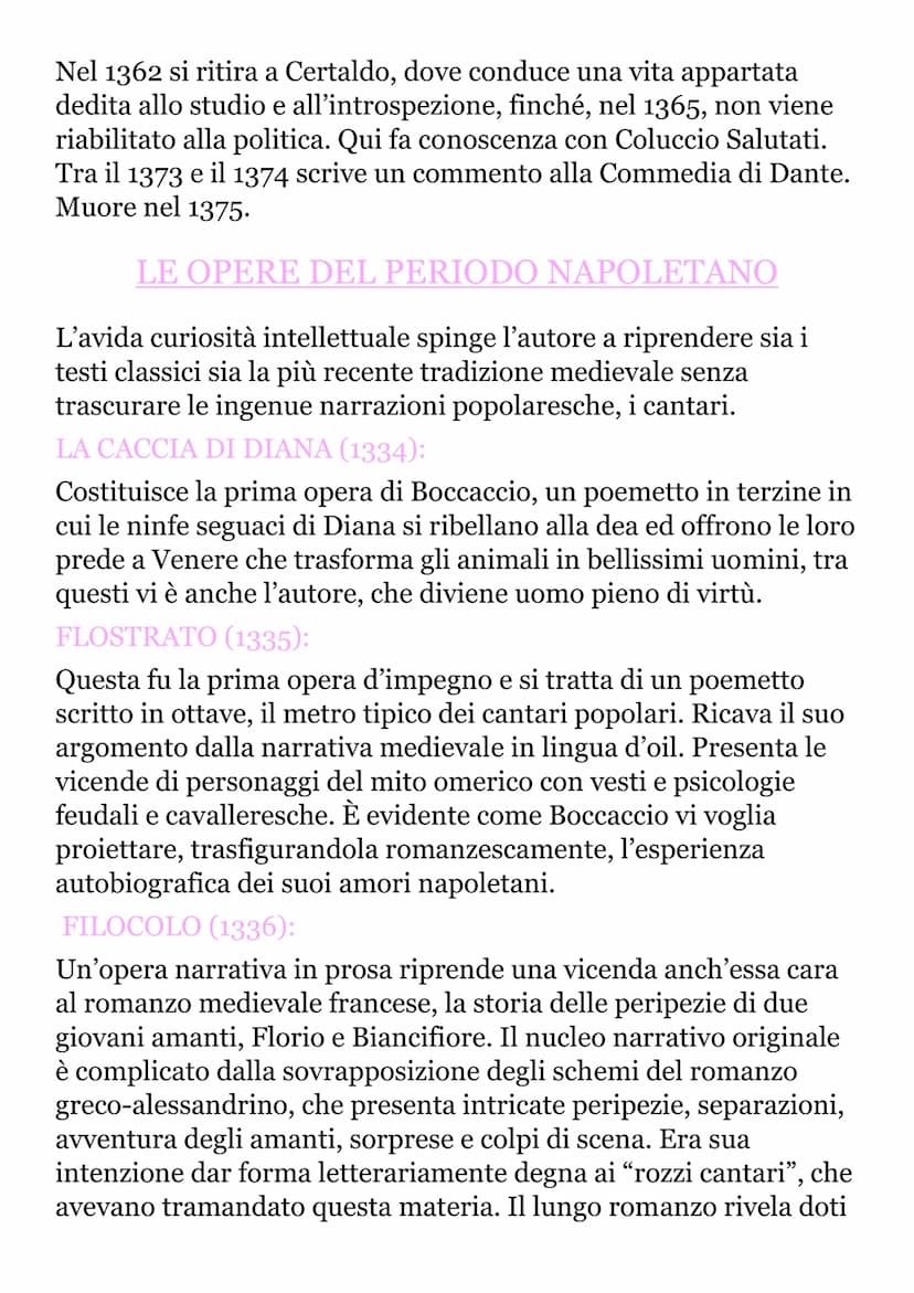 
<p>Giovanni Boccaccio nasce nel 1313 a Certaldo, figlio illegittimo del mercante Boccaccino di Chellino. Inizia gli studi a Firenze e nel 1
