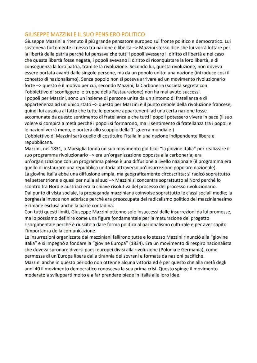 RISORGIMENTO
RISORGIMENTO -> insieme dei processi e degli eventi che condussero alla conquista
dell'indipendenza politica e all'unificazione
