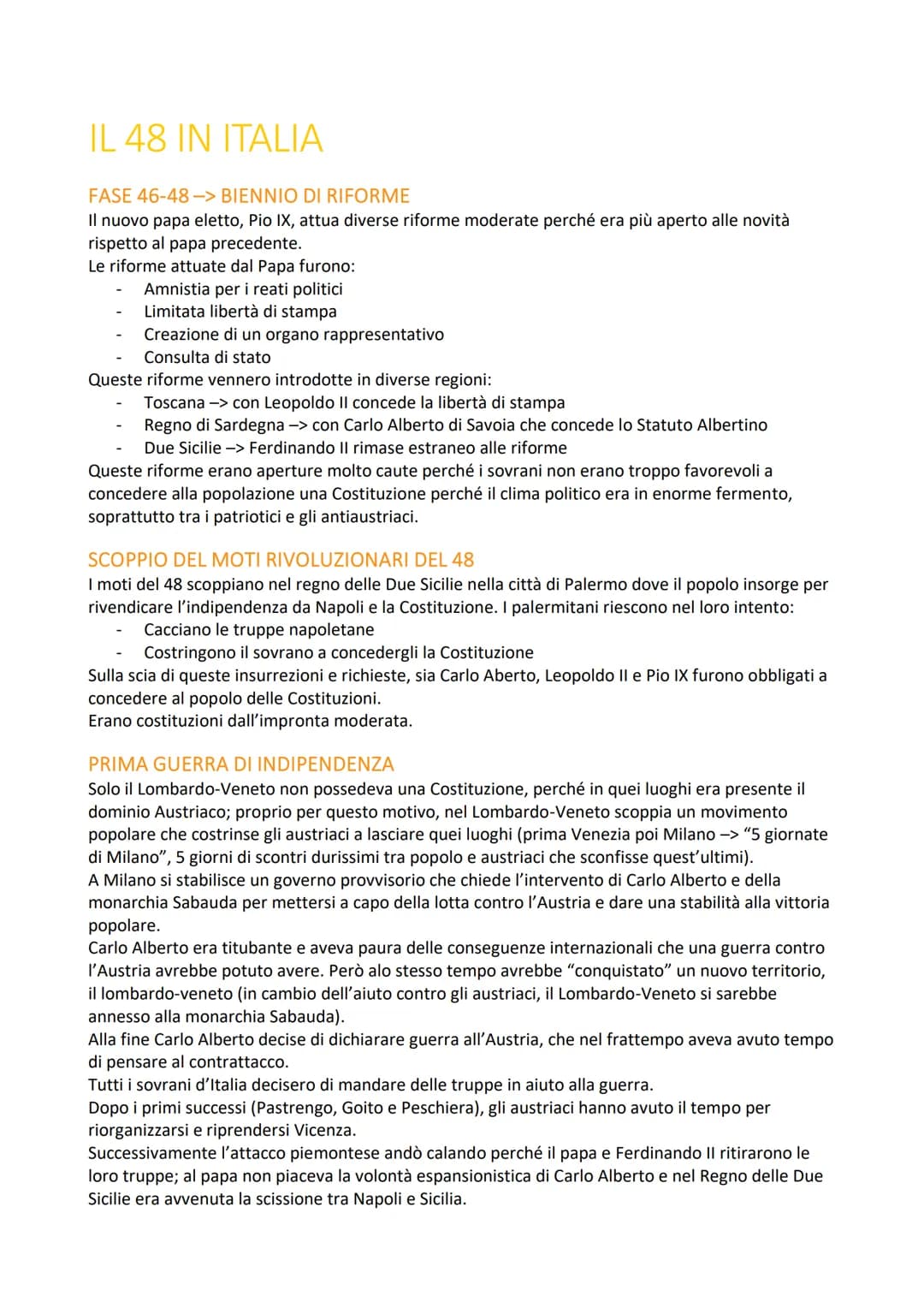 RISORGIMENTO
RISORGIMENTO -> insieme dei processi e degli eventi che condussero alla conquista
dell'indipendenza politica e all'unificazione