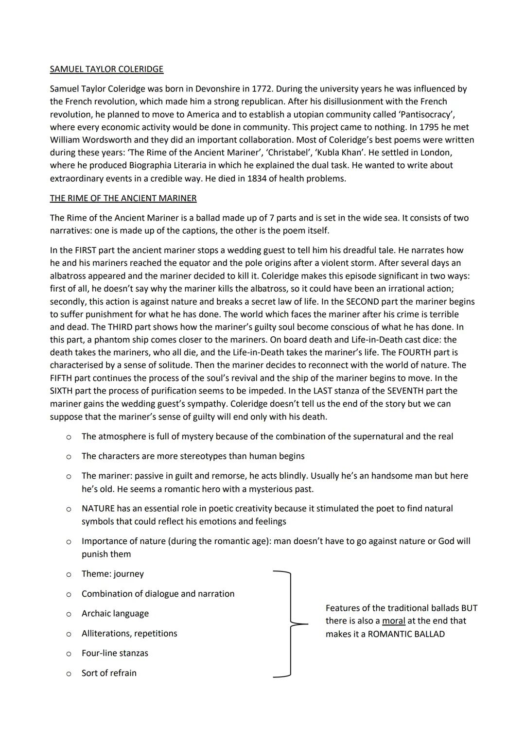 SAMUEL TAYLOR COLERIDGE
Samuel Taylor Coleridge was born in Devonshire in 1772. During the university years he was influenced by
the French 