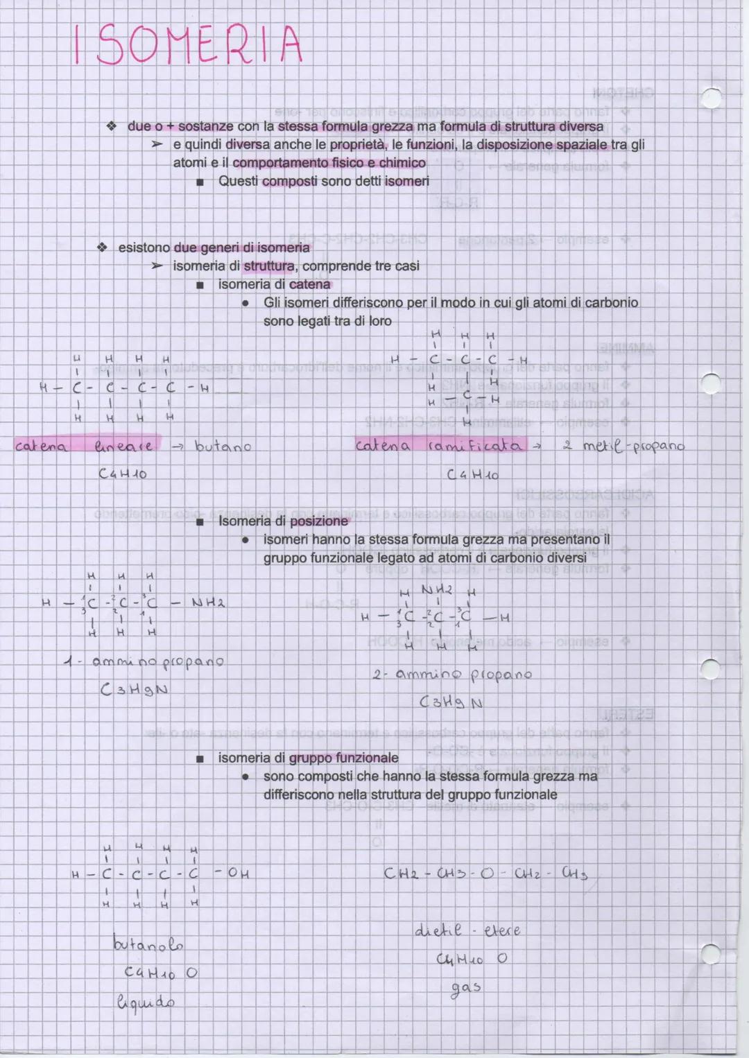 catena
ISOMERIA
H
U
H
H
1
1 1
4-6-0 - C - C - H
1
1
H H H
1
H
→ due o + sostanze con la stessa formula grezza ma formula di struttura divers