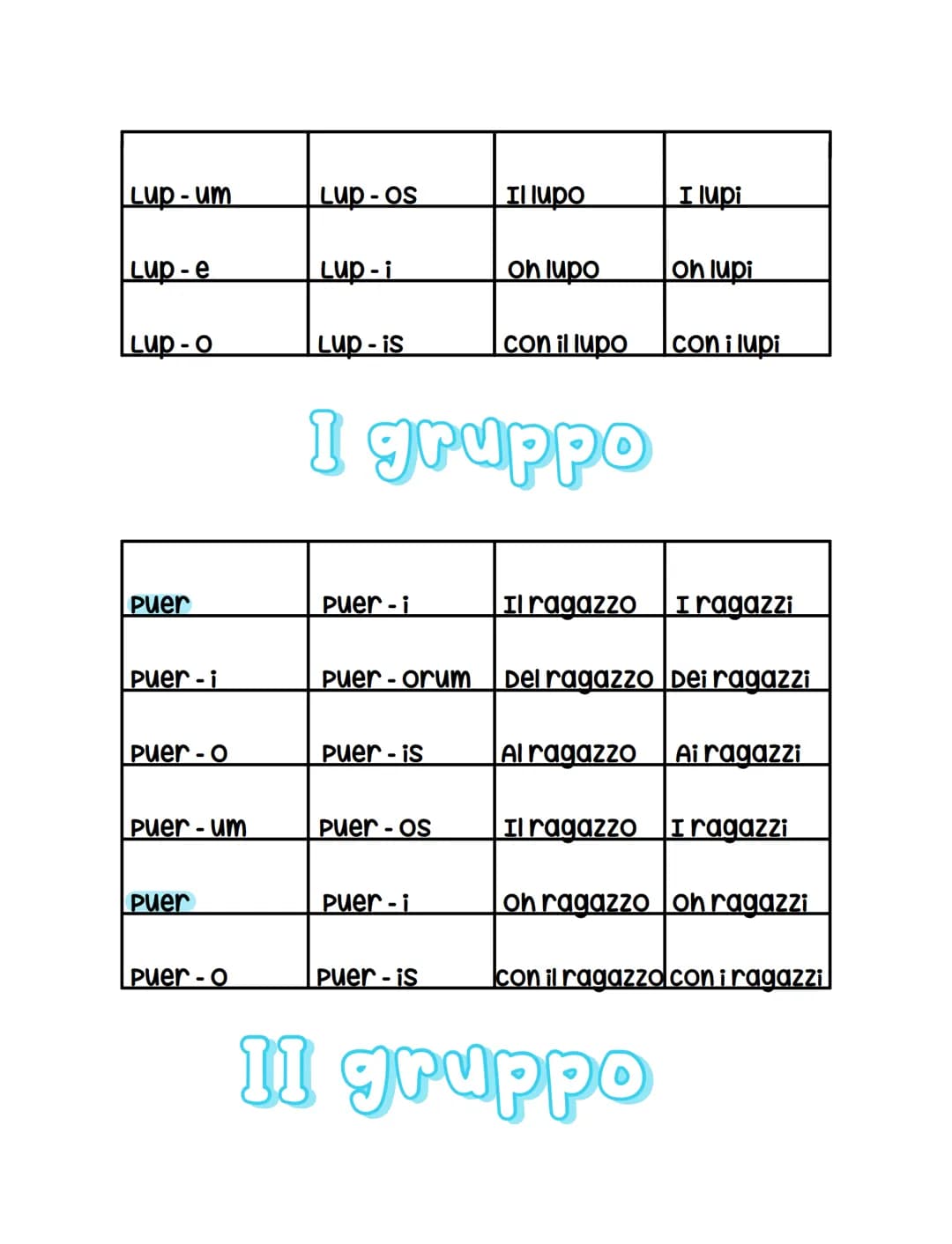 ROS-a
I declinazione
ROS-ae
ROS-de
ROS-am
ROS-a
ROS-a
Lup-us
Lup-i
ROS-de
Lup-o
ROS-arum
ROS-IS
ROS-as
ROS-de
ROS-IS
Lup-i
Lup-orum
LA ROSA
