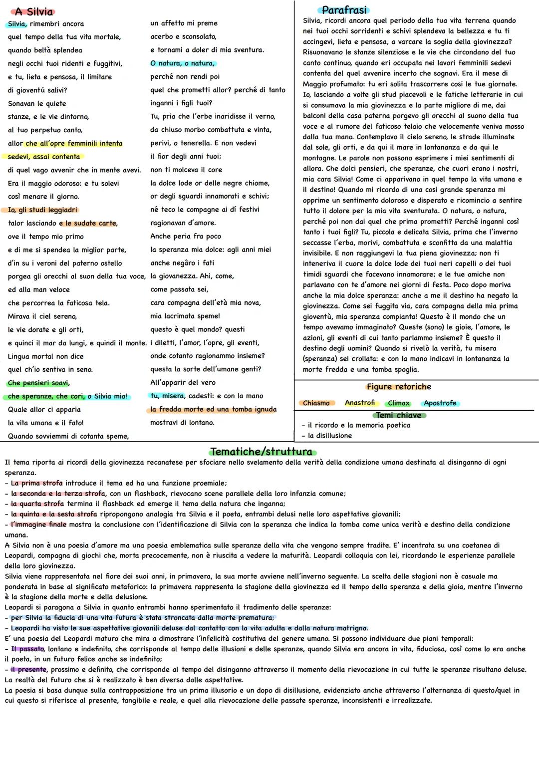 # A Silvia

Silvia, rimembri ancora
quel tempo della tua vita mortale,
quando beltà splendea
negli occhi tuoi ridenti e fuggitivi,
e tu, lie