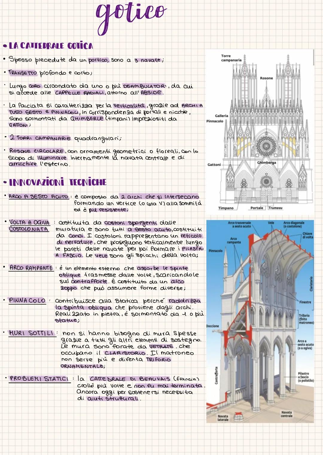 LA CATTEDRALE GOTICA
Spesso precedute da un portico, sono a 3 navate;
• TRANSETTO profondo e corto;
Lungo CORO circondato da uno o piùùi DEA