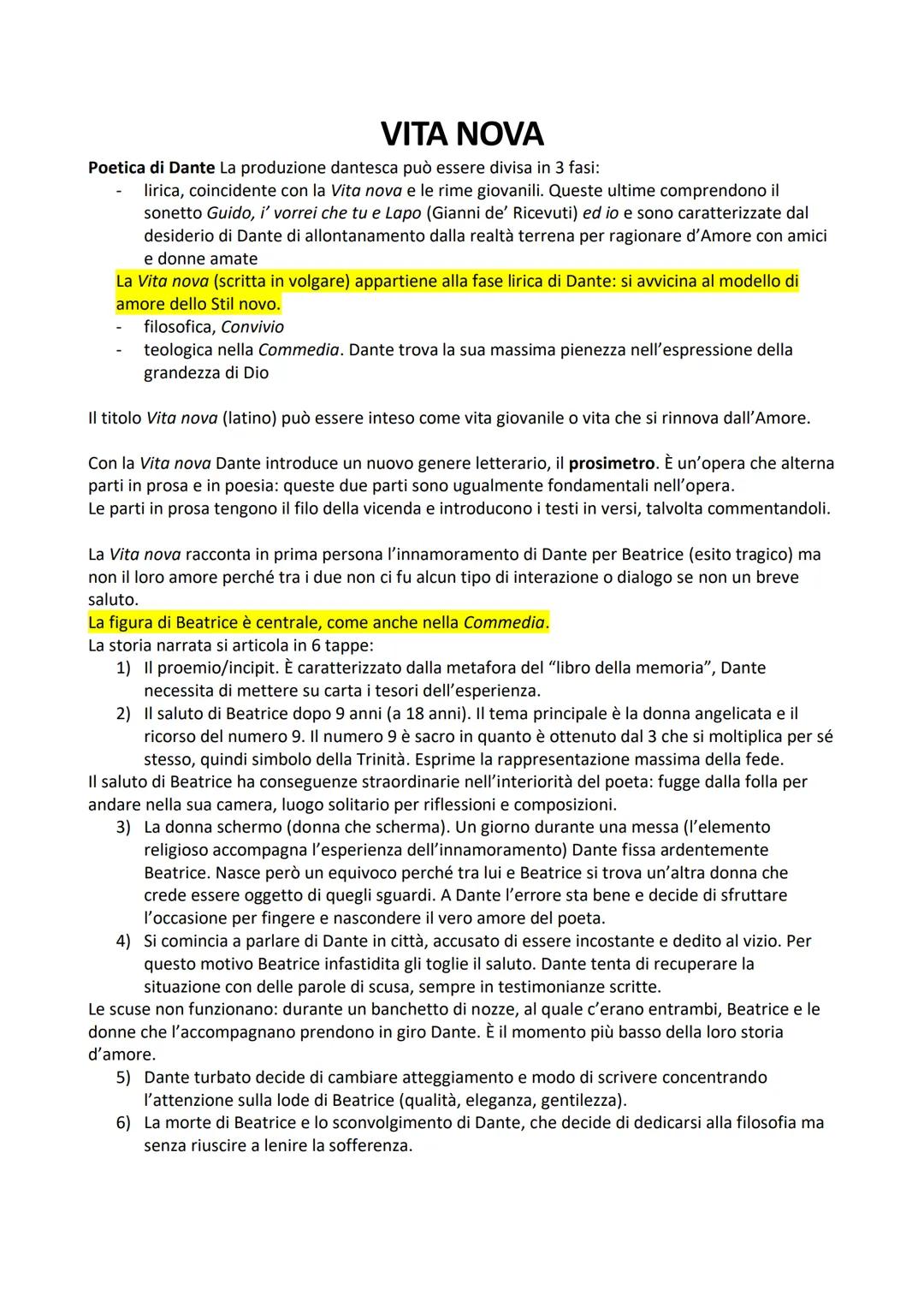 # VITA NOVA

Poetica di Dante La produzione dantesca può essere divisa in 3 fasi:

- lirica, coincidente con la Vita nova e le rime giovanil
