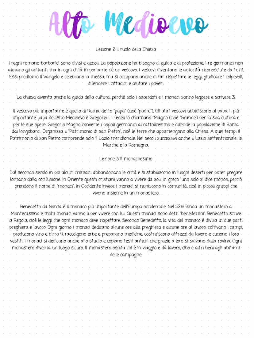 Alto Medioevo
Lezione 1 Dalla città alla campagna
Il periodo che va dalla fine dell'impero romano d'Occidente (nel 476) all'anno Mille si ch