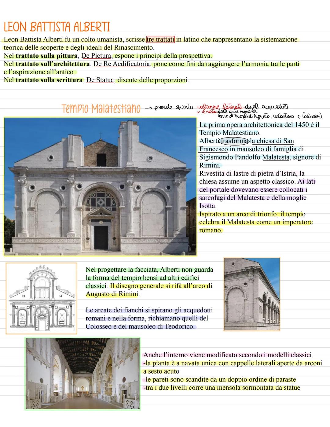 LEON BATTISTA ALBERTI
Leon Battista Alberti fu un colto umanista, scrisse tre trattati in latino che rappresentano la sistemazione
teorica d