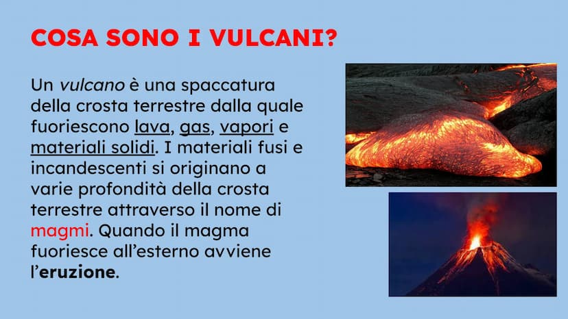I VULCANI
IL GUSCIO CHE AVVOLGE LA TERRA
Natalia Mele
3D
Scienze COSA SONO I VULCANI?
Un vulcano è una spaccatura
della crosta terrestre dal