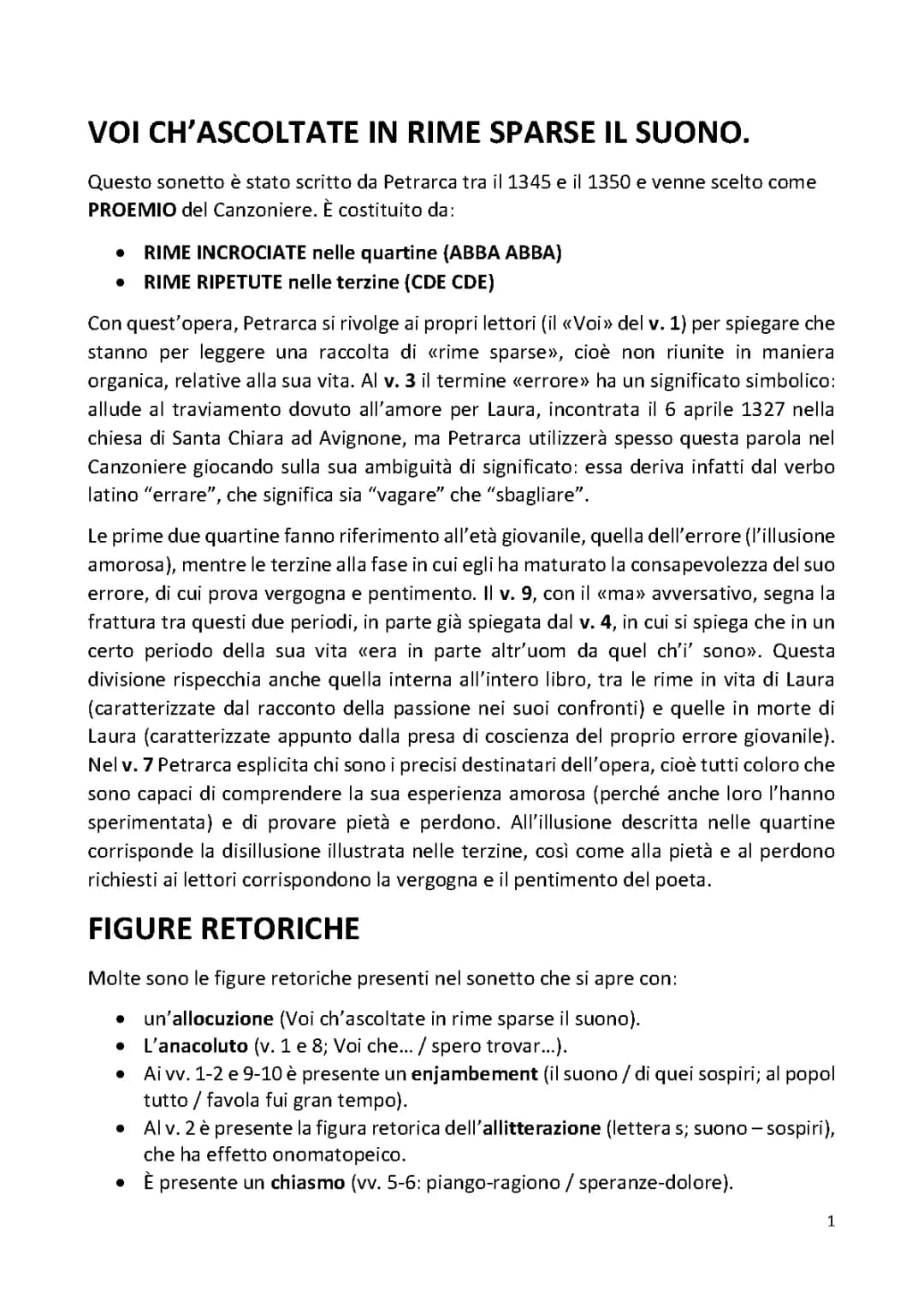 Analisi dei testi Petrarca