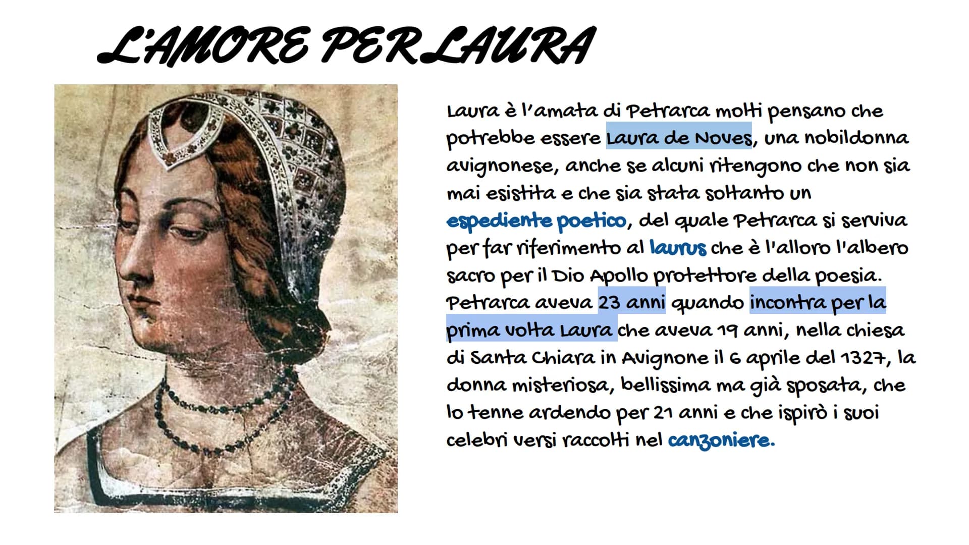 PETRARCA
By Messina Silvia Biografia
Il latino e il volgare
- Confronto tra Dante e Petrarca
-
—
-
—
—
-
Amore per Laura
Nuovo modello amoro