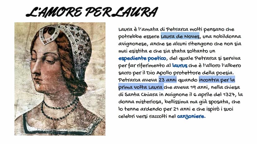 PETRARCA
By Messina Silvia Biografia
Il latino e il volgare
- Confronto tra Dante e Petrarca
-
—
-
—
—
-
Amore per Laura
Nuovo modello amoro