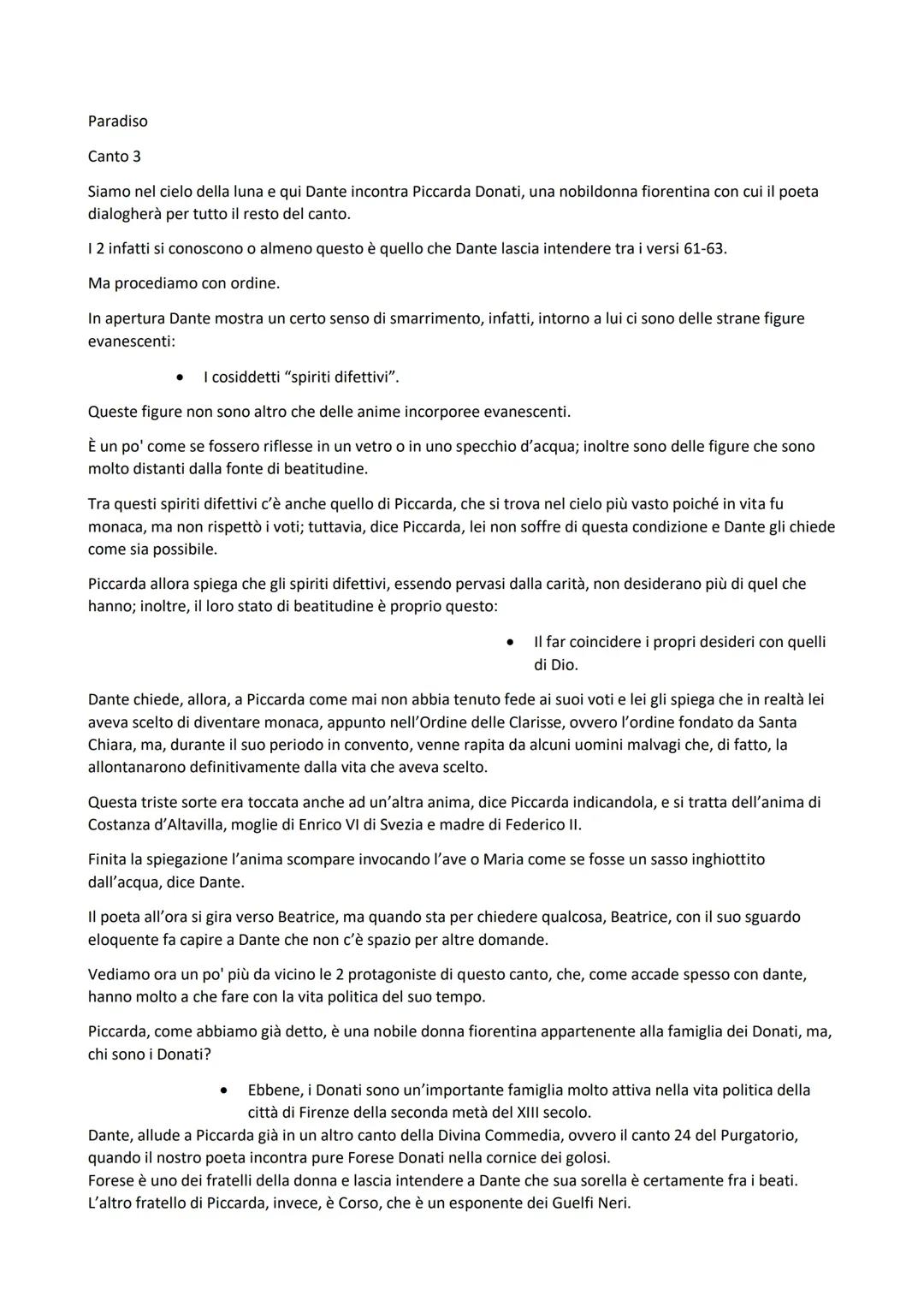 Paradiso Canto 3 della Divina Commedia