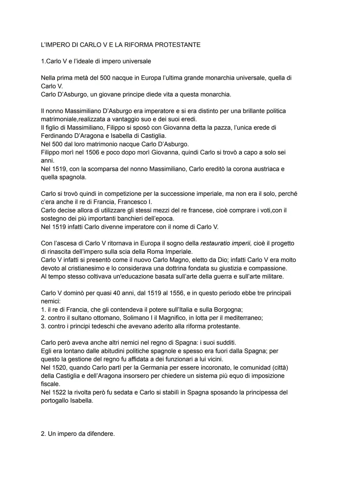 L’IMPERO DI CARLO V E LA RIFORMA PROTESTANTE