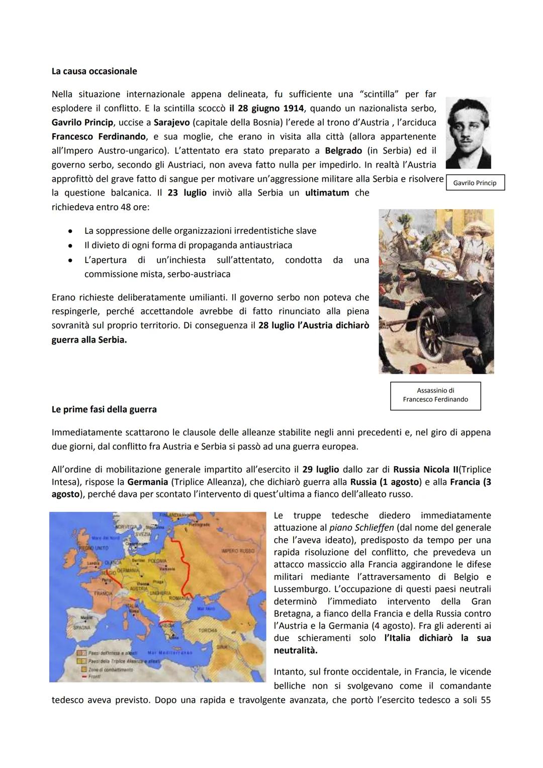 PRIMA GUERRA MONDIALE
CAUSE ED INIZIO DELLA GUERRA
Le cause remote
La prima guerra mondiale ebbe varie cause, di tipo politico, economico, m