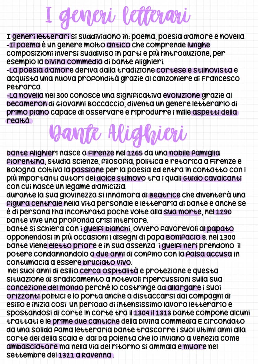 I generi letterari
I generi letterari si suddividono in: poema, poesia d'amore e novella.
-Il poema è un genere molto antico che comprende l