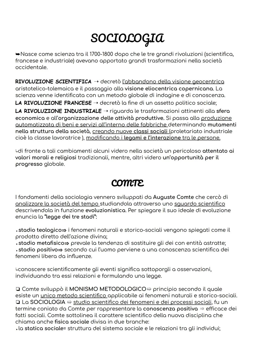 Introduzione alla Sociologia: Idee di Comte, Marx, Durkheim, Weber e Simmel