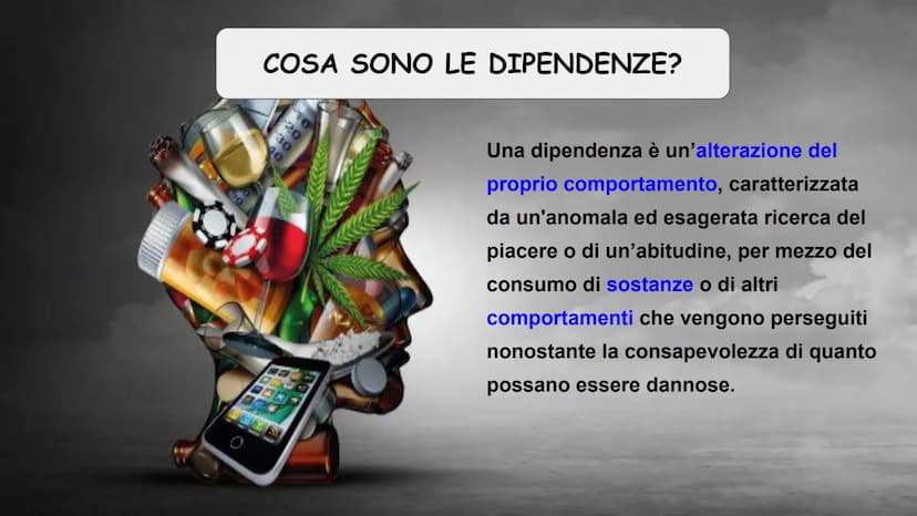 LE DIPENDENZE
ES
向
命
DI RICCERI GAIA
3B, A.S. 2022-2023 COSA SONO LE DIPENDENZE?
Fo
30
Una dipendenza è un'alterazione del
proprio comportam