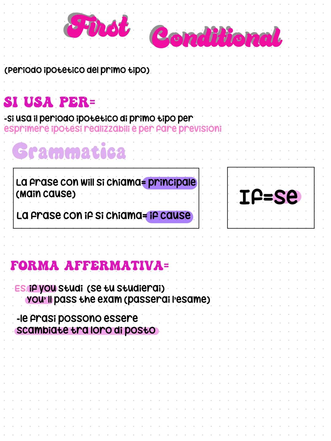 # First Conditional

(Periodo ipotetico del primo tipo).

SI USA PER=

-si usa il periodo ipotetico di primo tipo per
esprimere ipotesi real