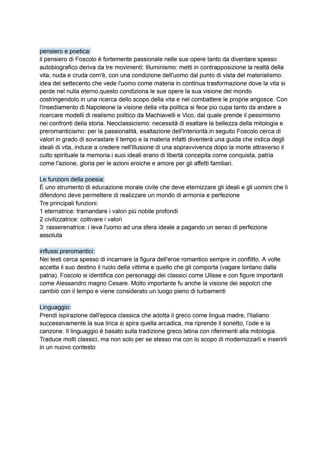 vita:
UGO FOSCOLO
Foscolo nasce nel 1778 a Zante, nel 1788 muore il padre si trasferisce a Venezia dove si
appassiona alla letteratura e poe