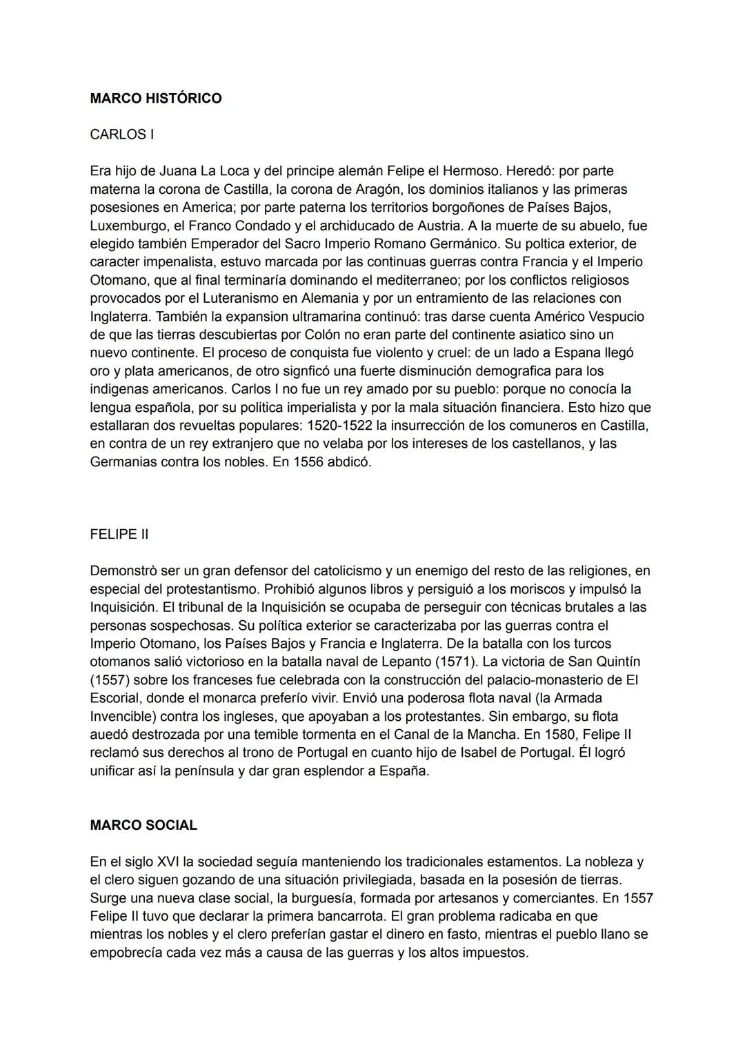 MARCO HISTÓRICO
CARLOS I
Era hijo de Juana La Loca y del principe alemán Felipe el Hermoso. Heredó: por parte
materna la corona de Castilla,