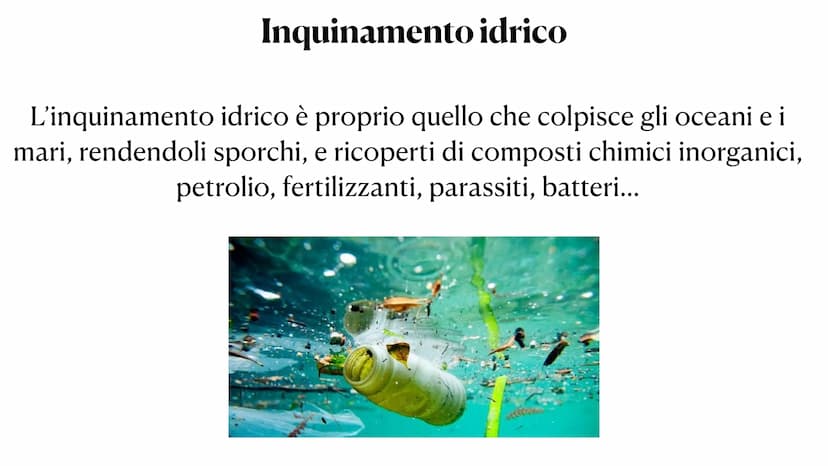 L'inquinamento L'inquinamento è un'alterazione
dell' ambiente, naturale o
artificiale, da parte di elementi
inquinanti. Questo può provocare
