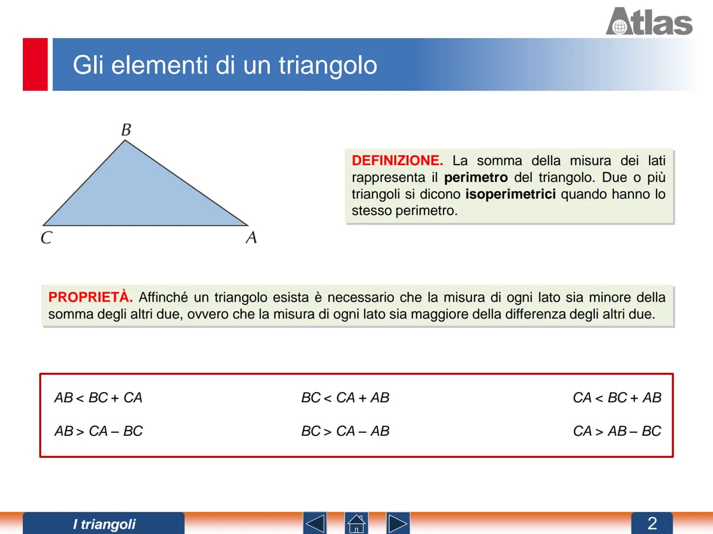 Gli elementi di un triangolo
Per disegnare un triangolo occorre congiungere
con dei segmenti tre punti non allineati.
Nel triangolo si disti