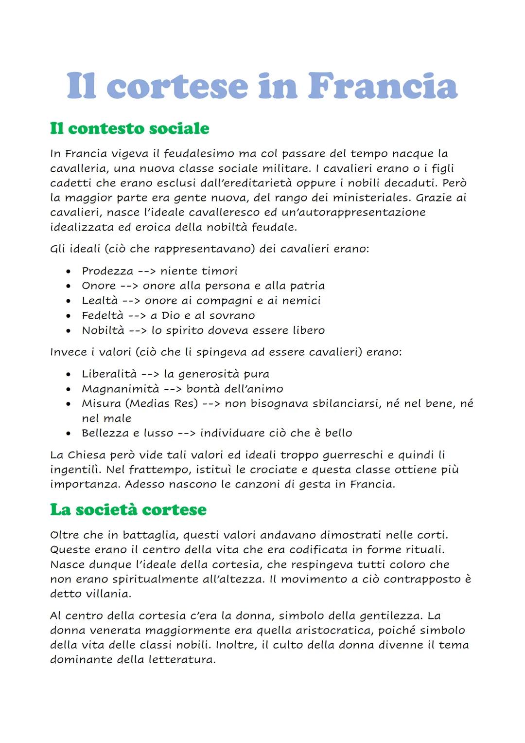 Il cortese in Francia
Il contesto sociale
In Francia vigeva il feudalesimo ma col passare del tempo nacque la
cavalleria, una nuova classe s