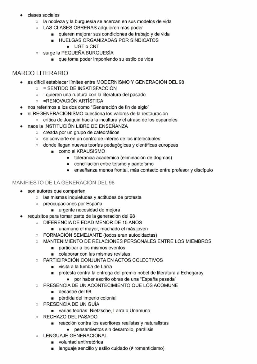 MODERNISMO Y GENERACIÓN DEL 98
MARCO HISTÓRICO
● En España el PACTO DE EL PARDO (1885) presenta la alternancia de los poderes entre
O LIBERA