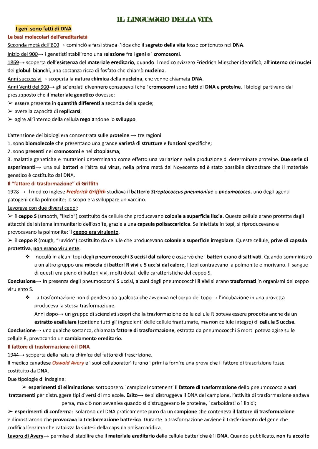 Linguaggio della vita- DNA ed esperimenti 