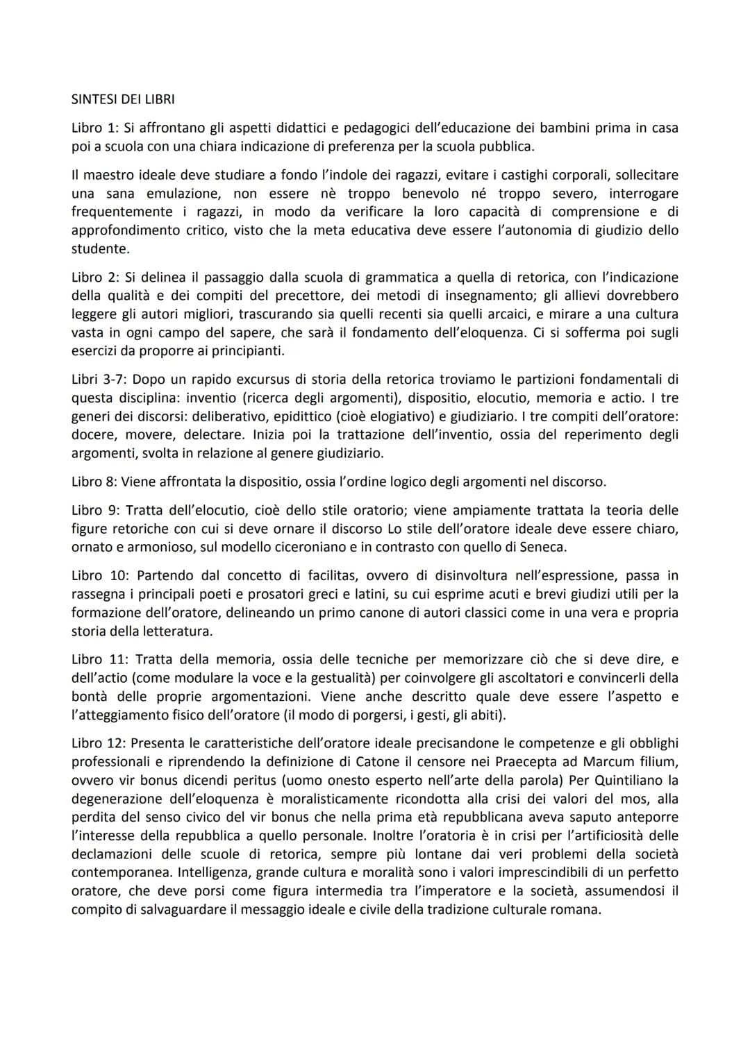 MARCO FABIO QUINTILIANO
La vita
Fu una figura di primo piano nella storia della cultura del I secolo d.C. ma soprattutto la sua
impostazione