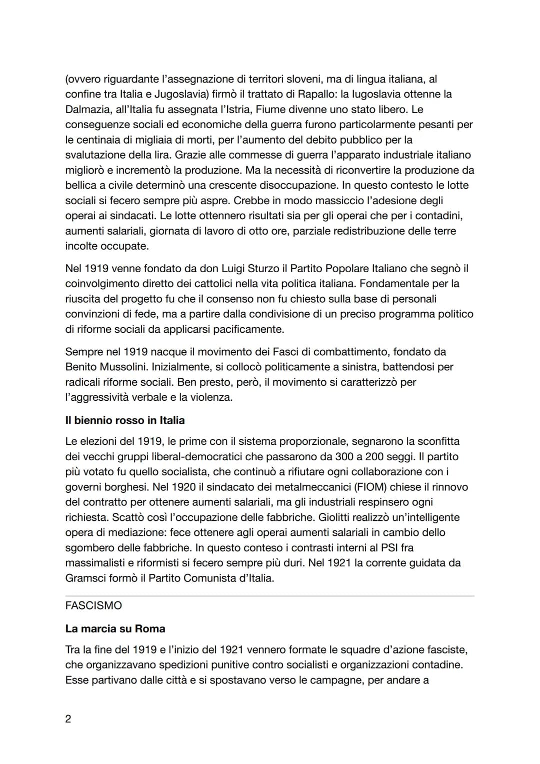 L'avvento del fascismo in Italia
DOPOGUERRA
I problemi del dopoguerra I Trattati di Parigi (1919-1920) intendevano creare un
nuovo equilibri