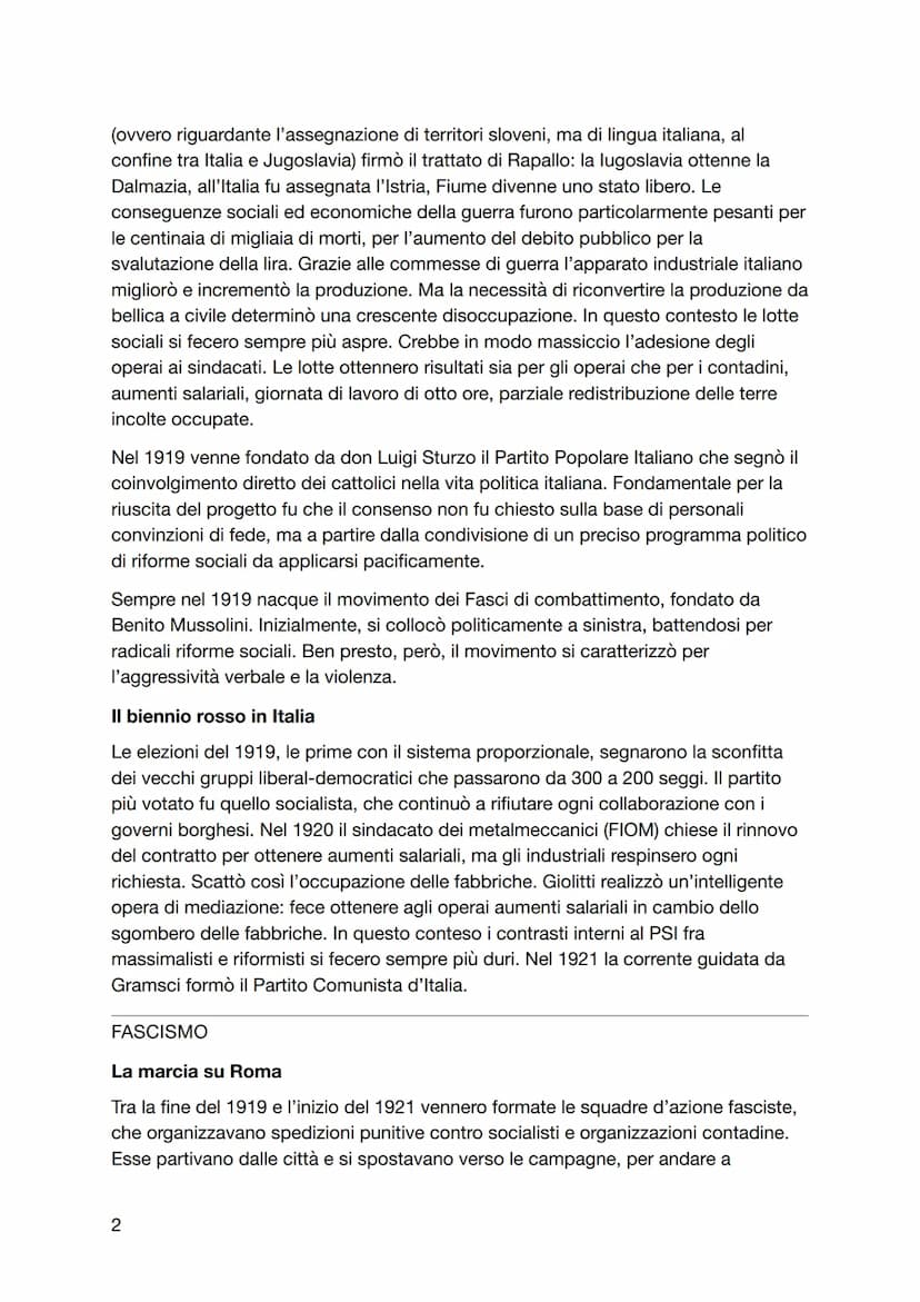 L'avvento del fascismo in Italia
DOPOGUERRA
I problemi del dopoguerra I Trattati di Parigi (1919-1920) intendevano creare un
nuovo equilibri